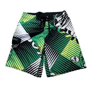 Hulakai Board Shorts Size 34 Cargo Pocket Green Black White Surf Beach Hawaii